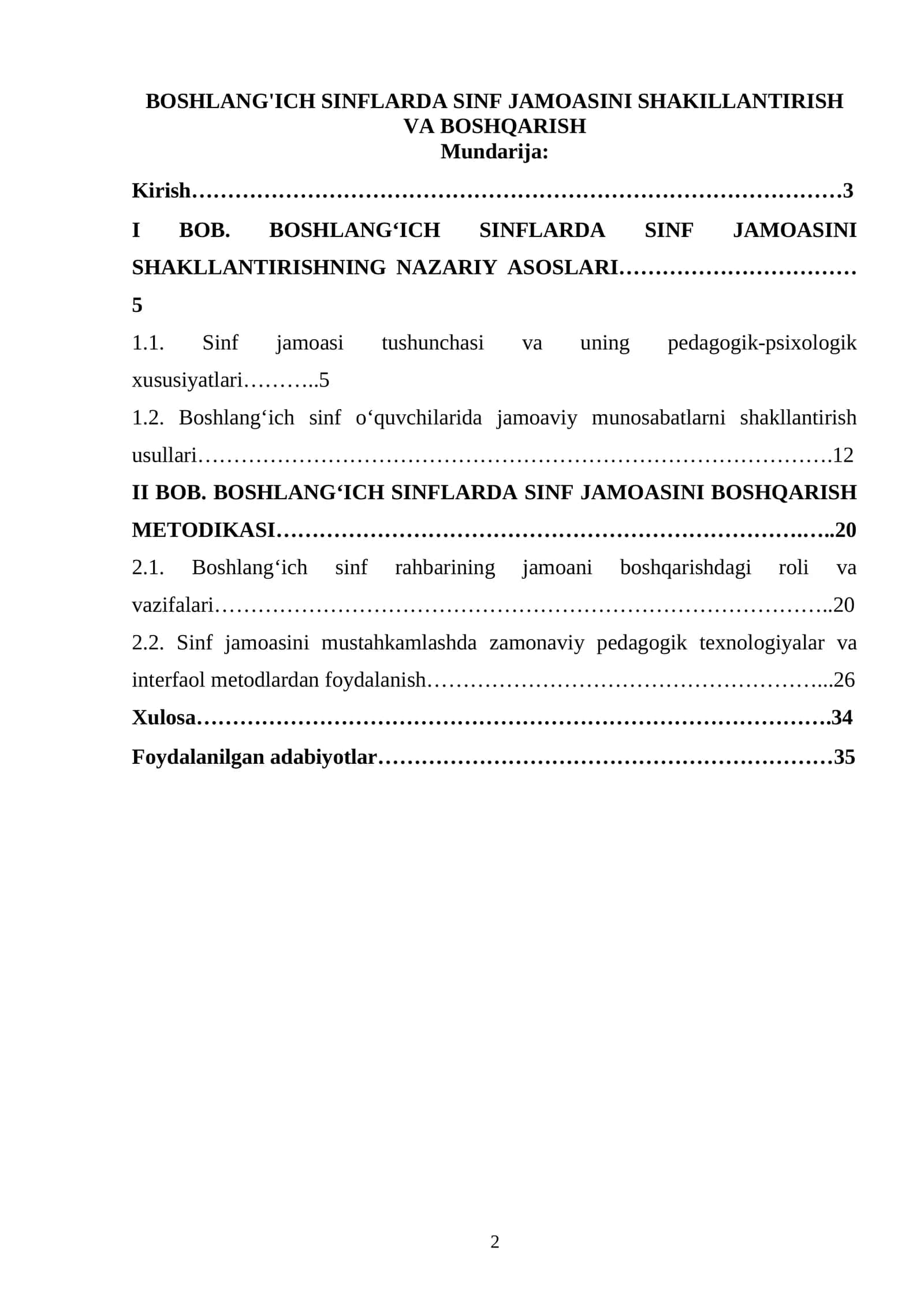 BOSHLANG'ICH SINFLARDA SINF JAMOASINI SHAKILLANTIRISH VA BOSHQARISH 1