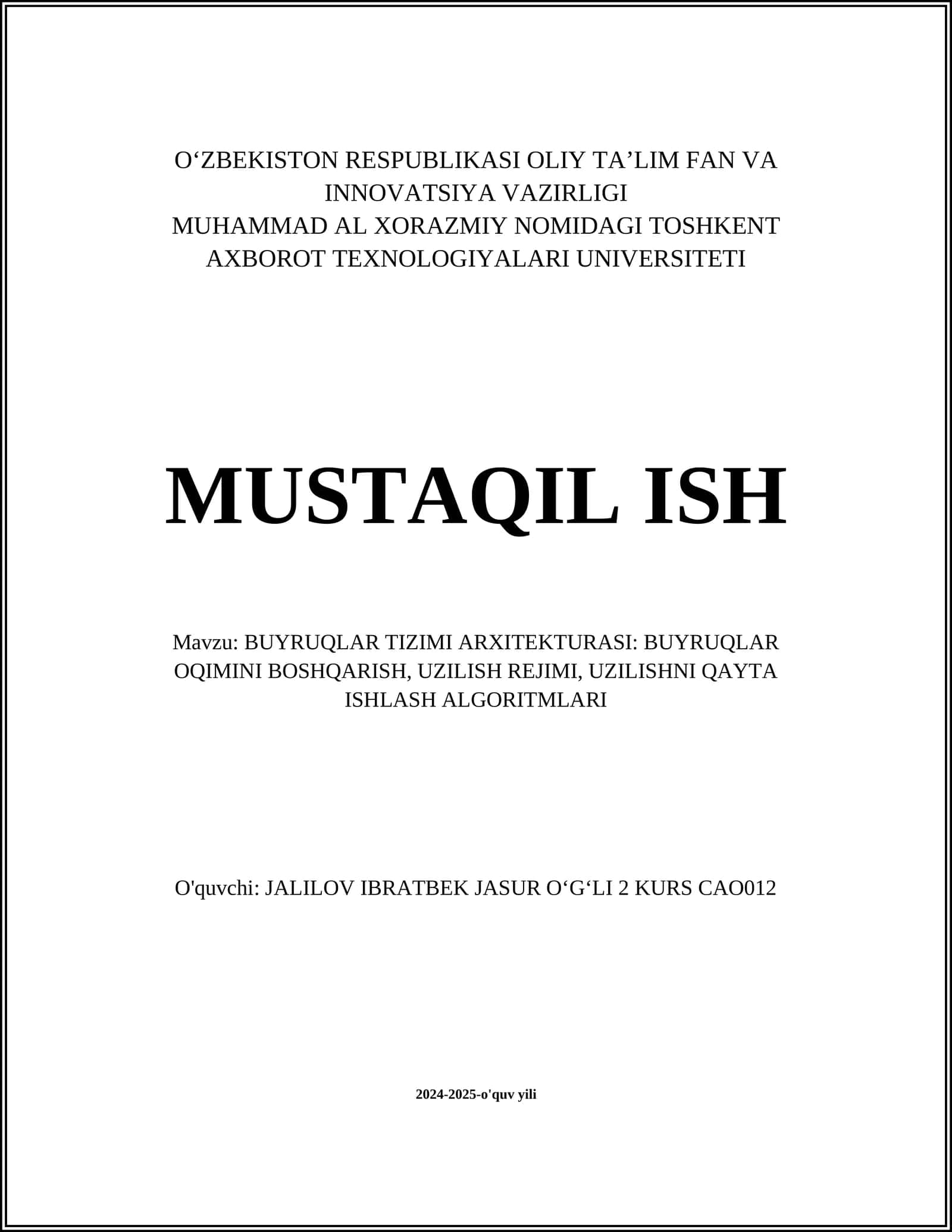 BUYRUQLAR TIZIMI ARXITEKTURASI 1
