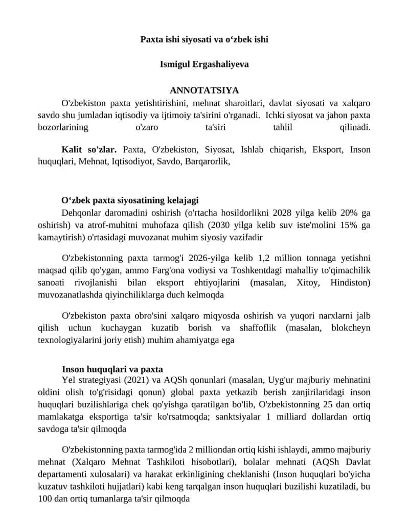O'zbekiston paxta siyosati 1