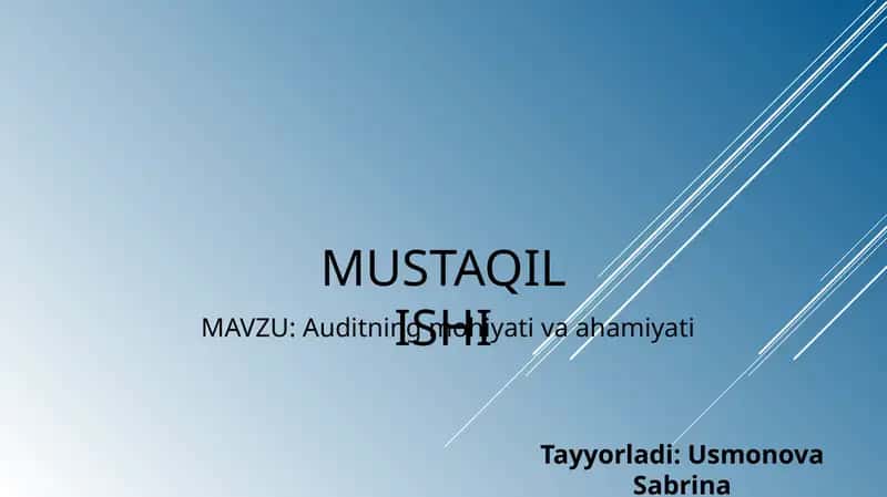 Auditning Vujudga Kelishi 1