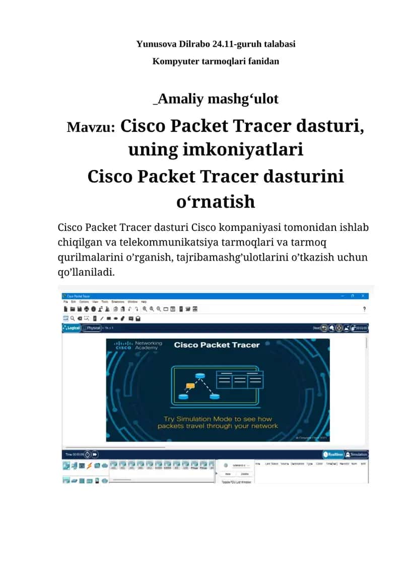 Cisco Packet Tracer dasturi 1