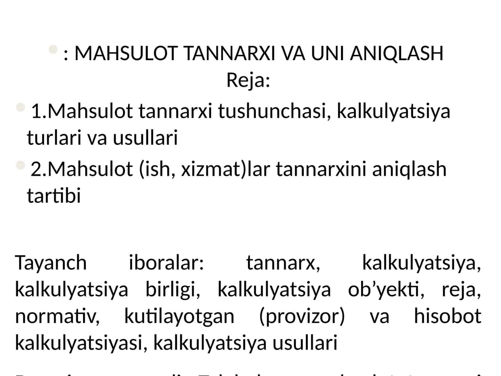 MAHSULOT TANNARXI VA UNI ANIQLASH 1