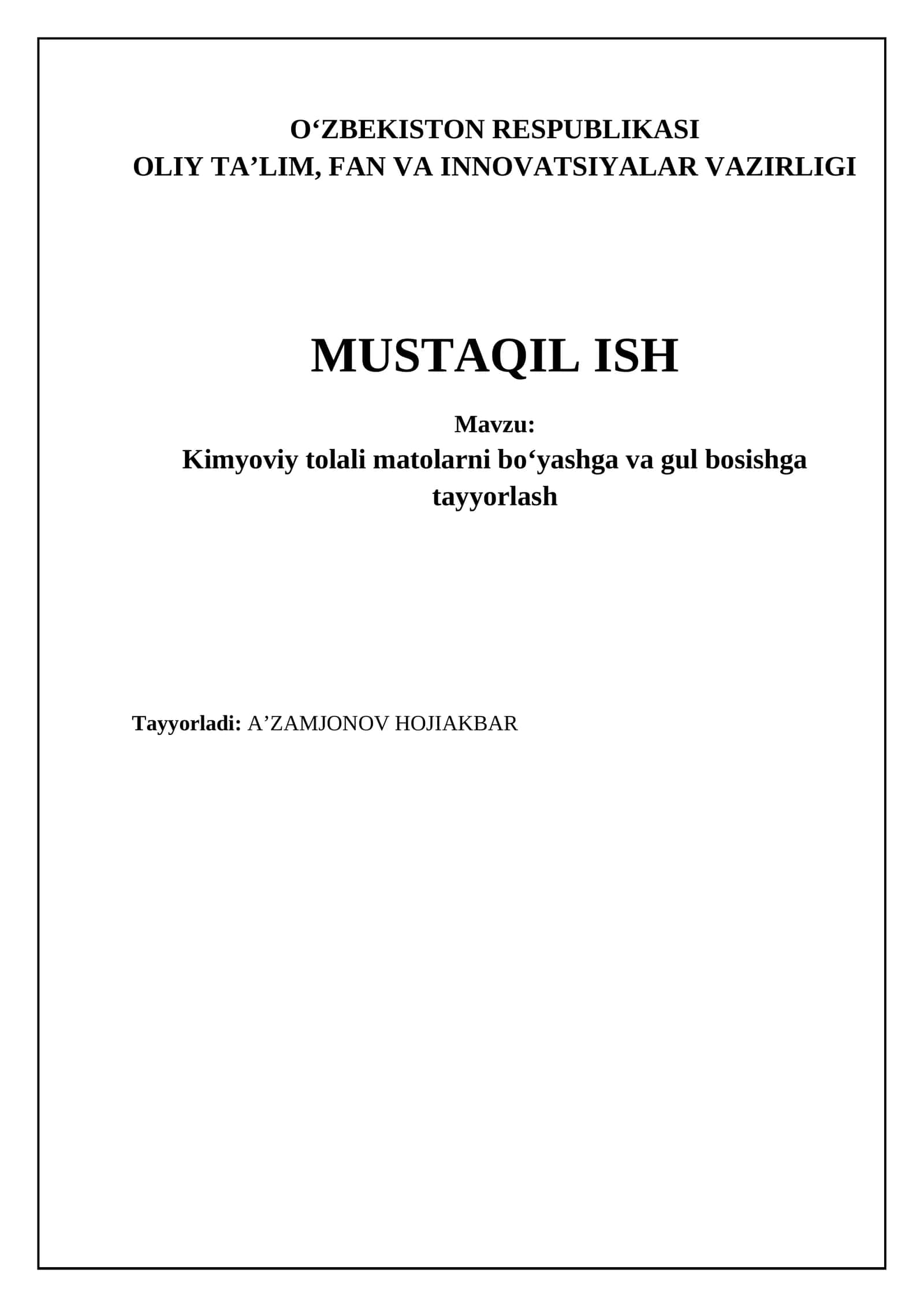 Kimyoviy tolali matolarni boʻyashga va gul bosishga tayyorlash 1