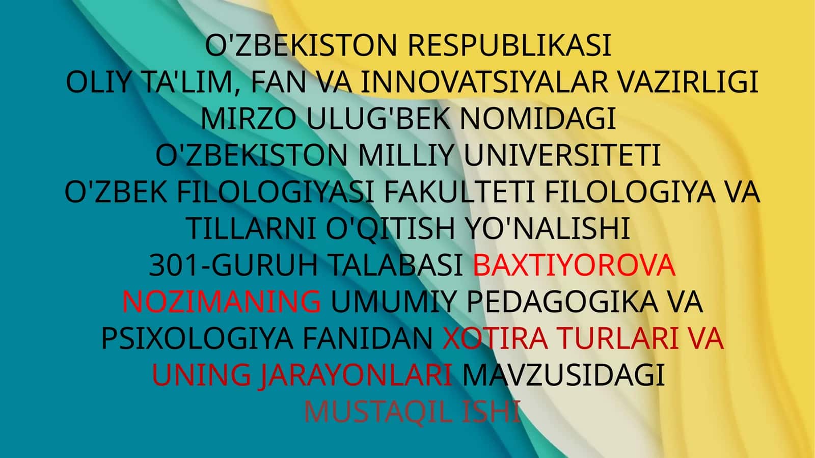 Xotira turlari va uning jarayonlari 1