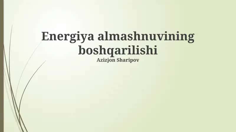 Energiya almashnuvining boshqarilishi 1