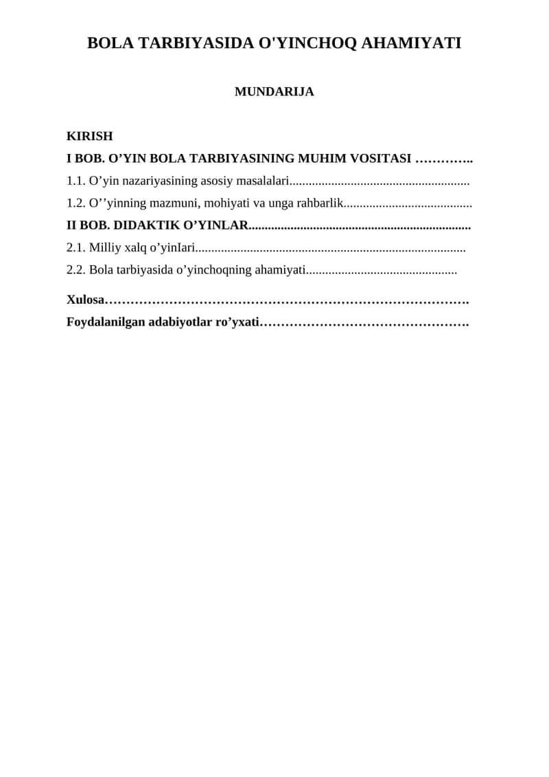 BOLA TARBIYASIDA O'YINCHOQ AHAMIYATI 1