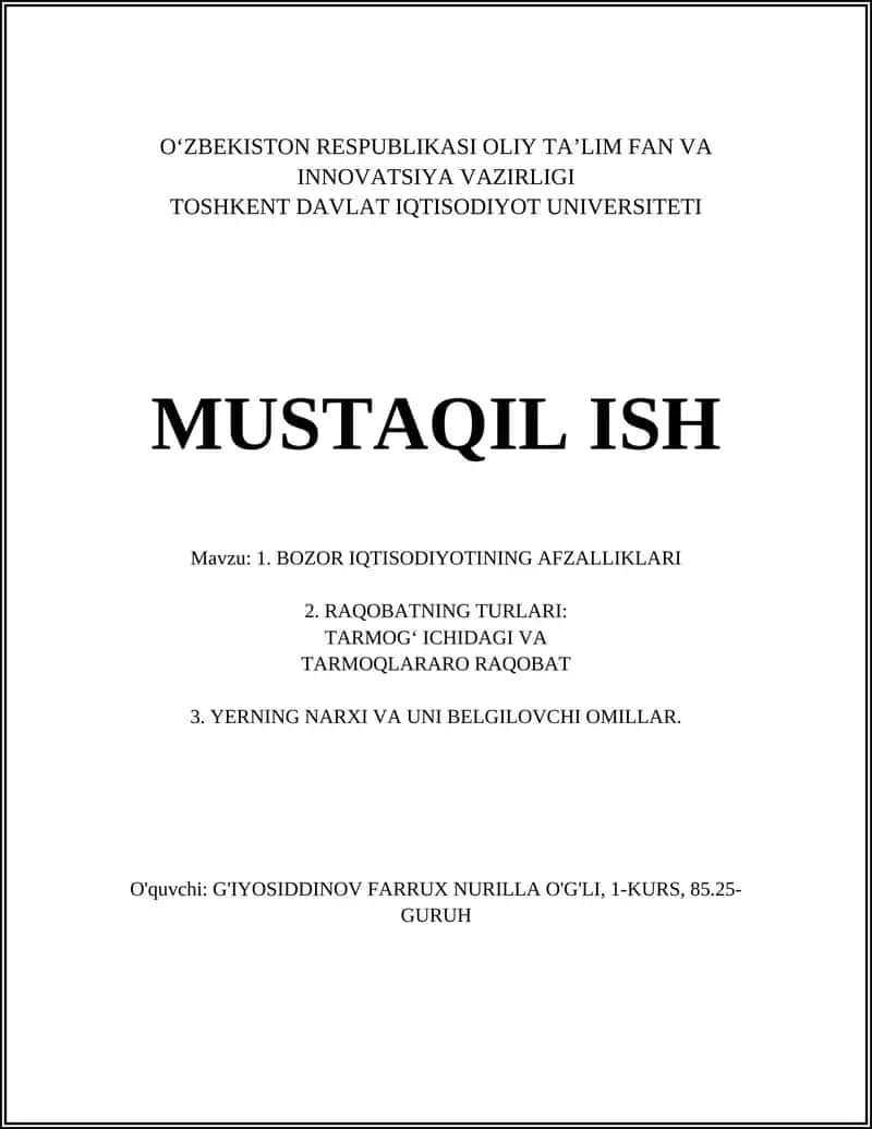 BOZOR IQTISODIYOTINING AFZALLIKLARI 1