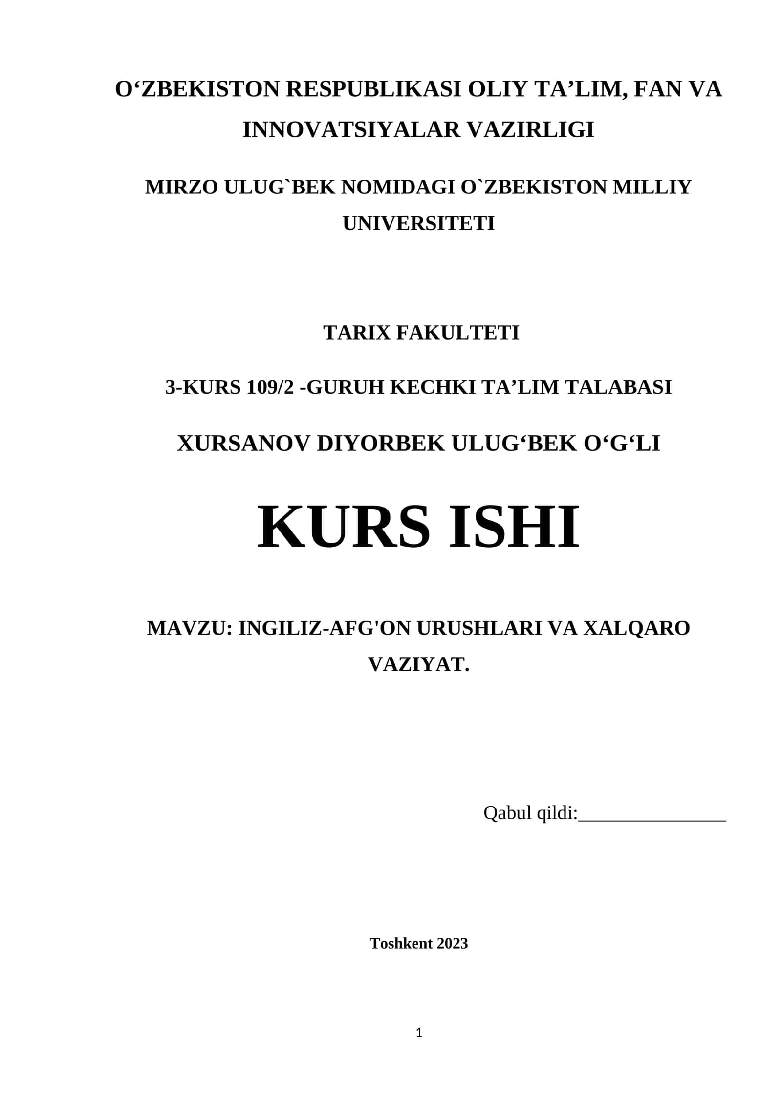 INGILIZ-AFG'ON URUSHLARI VA XALQARO VAZIYAT 1