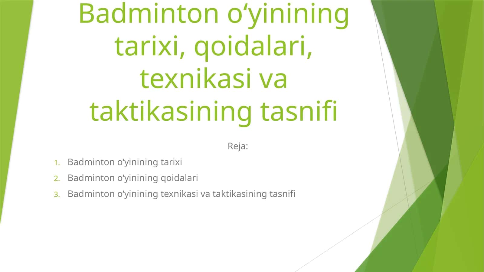 Badminton o‘yinining tarixi, qoidalari, texnikasi va taktikasining tasnifi 1
