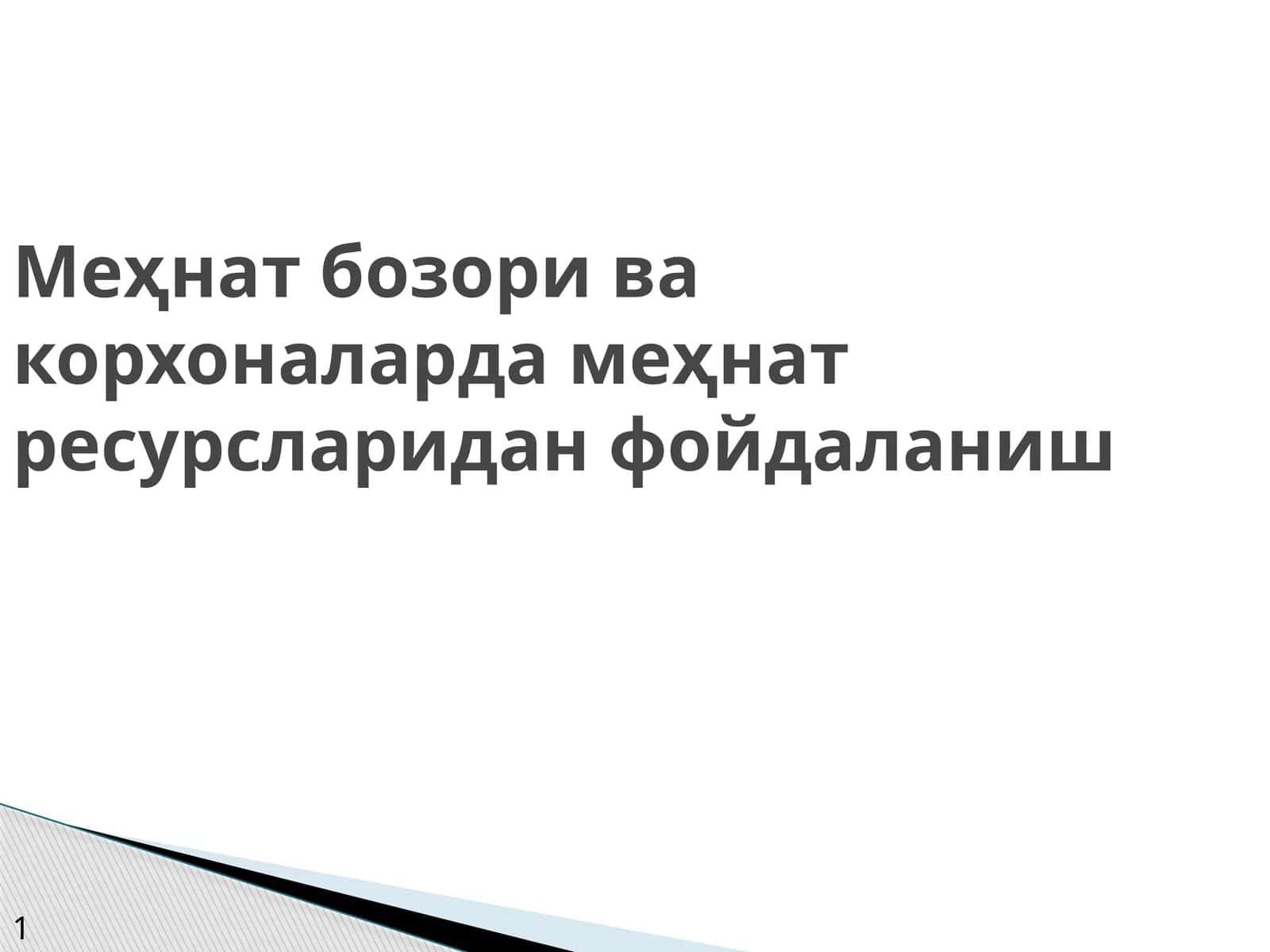 Меҳнат бозори ва корхоналарда меҳнат ресурсларидан фойдаланиш 1
