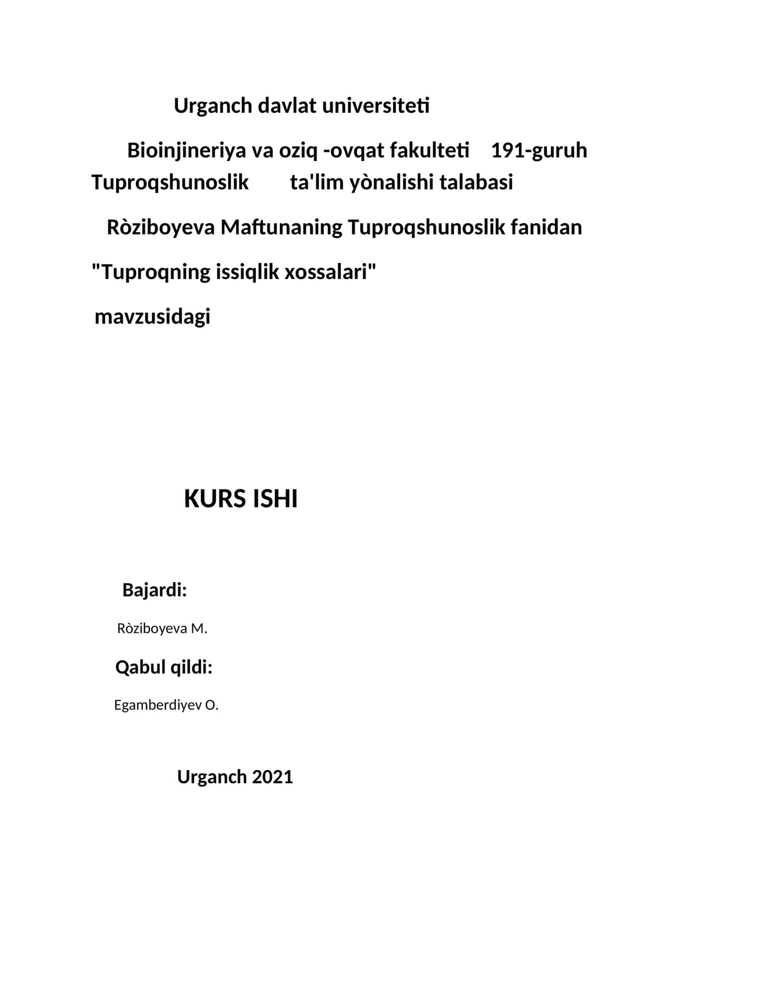Tuproqning issiqlik xossalari 1