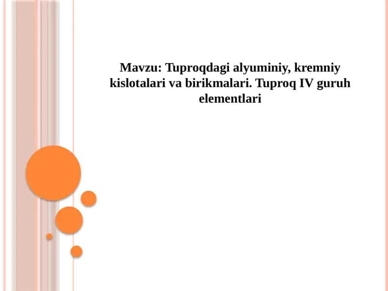 Tuproqdagi alyuminiy, kremniy kislotalari va birikmalari 1