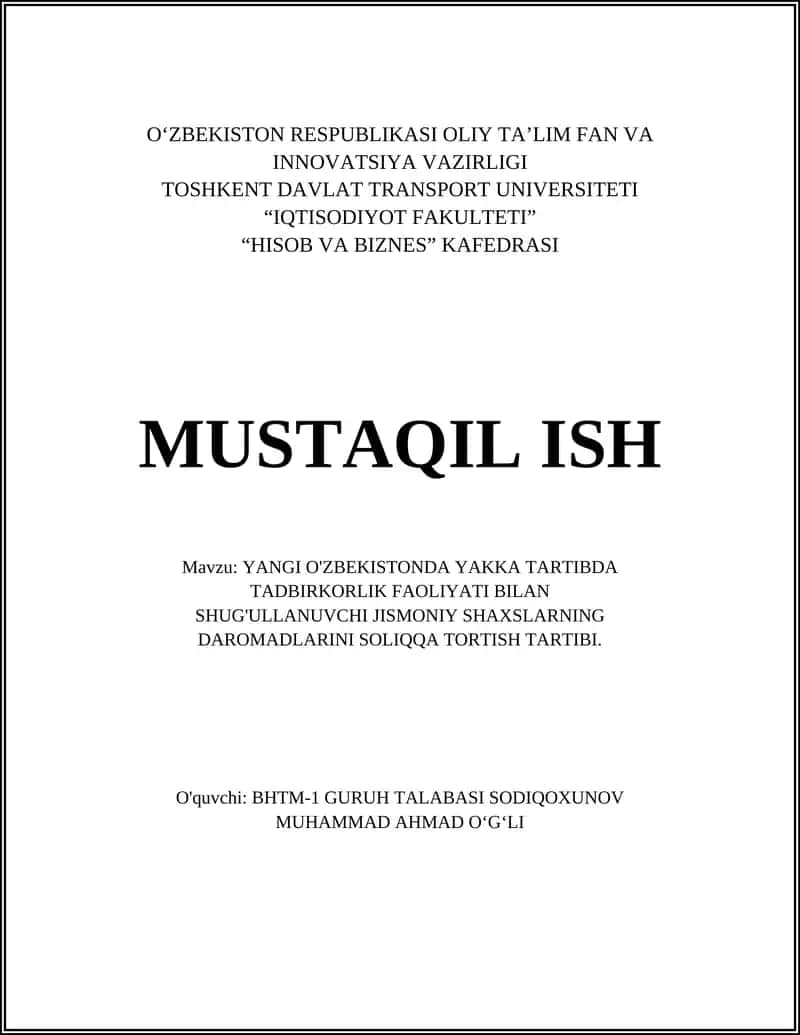 Yakka tartibdagi tadbirkorni soliq organlarida ro'yxatdan o'tkazish tartibi 1