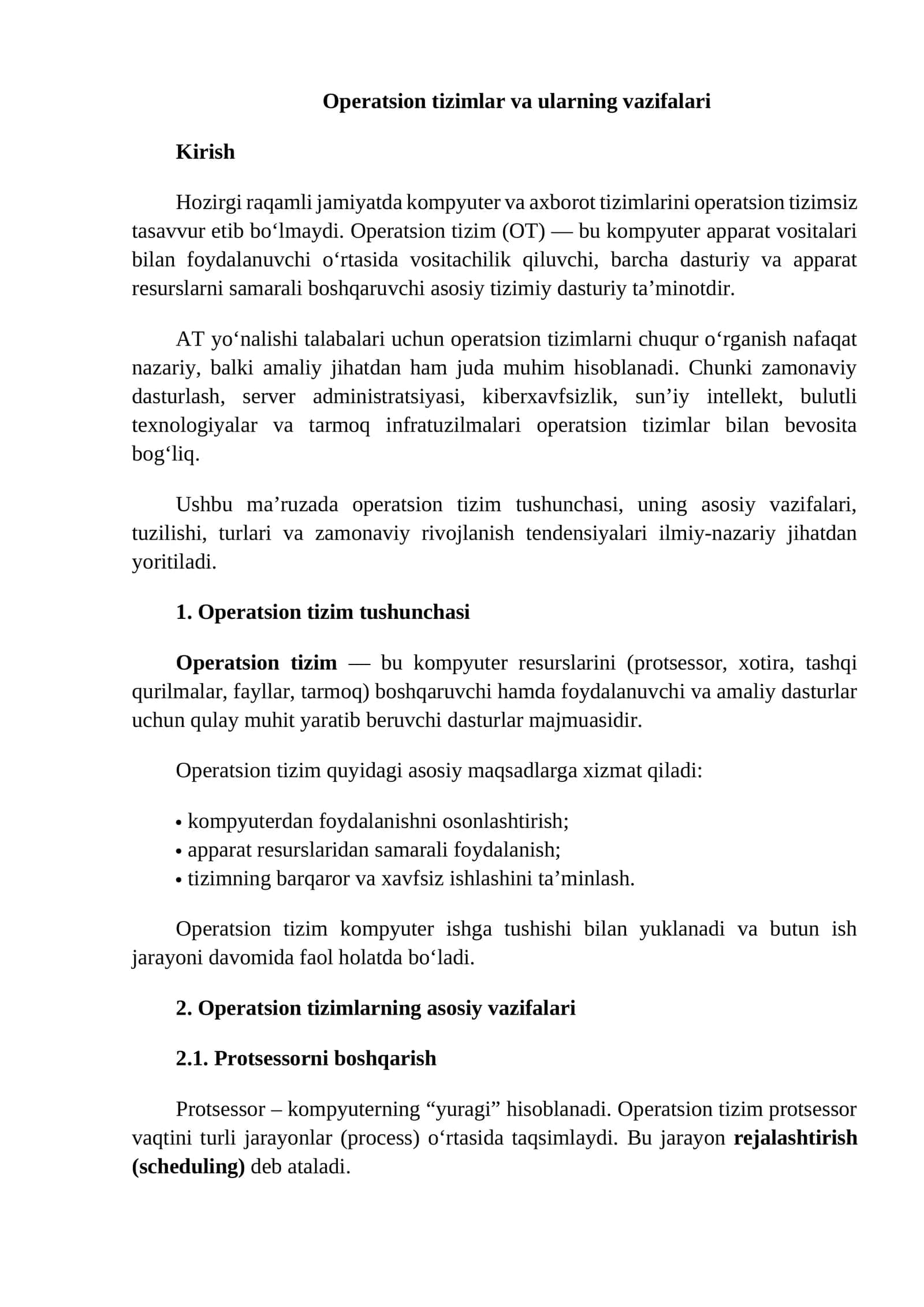 Operatsion tizimlar va ularning vazifalari 1