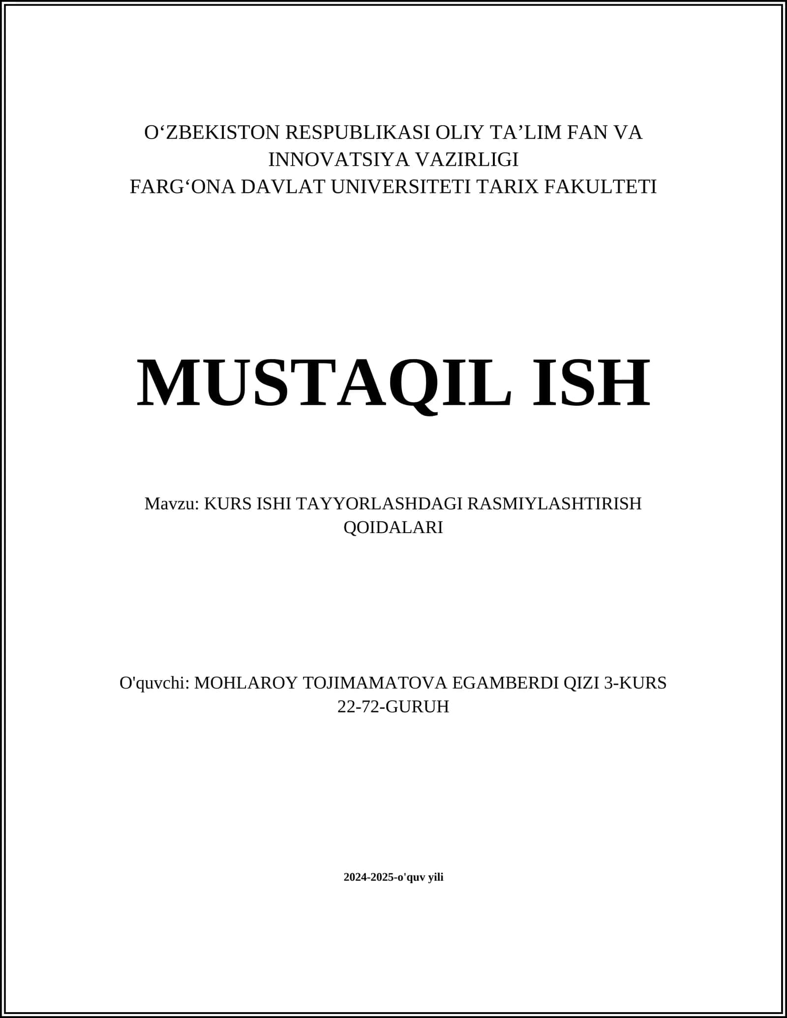 KURS ISHI TAYYORLASHDAGI RASMIYLASHTIRISH QOIDALARI 1