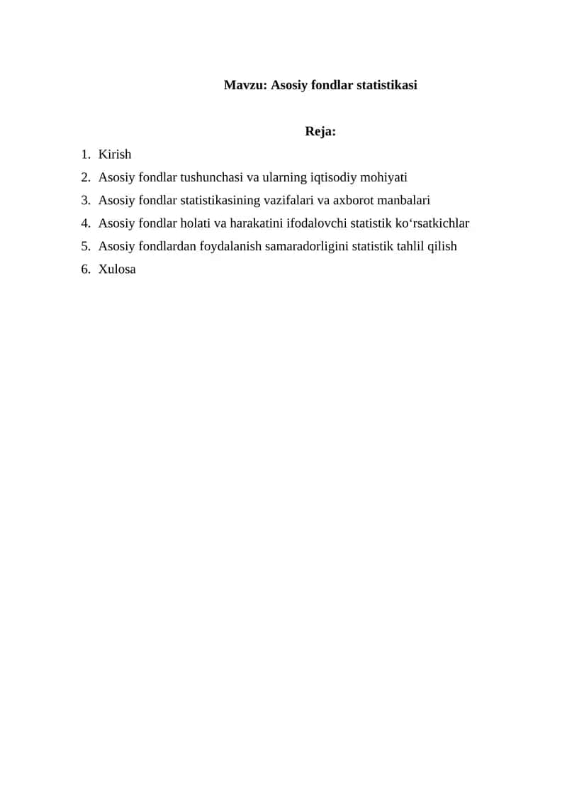 Asosiy fondlar statistikasi 1