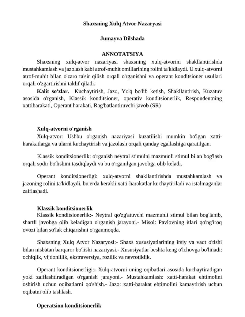 Shaxsning Xulq Atvor Nazaryasi 1