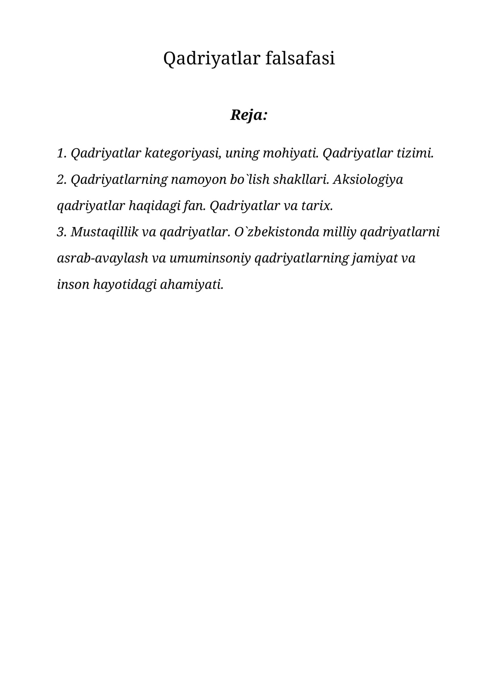 Qadriyatlar falsafasi 1