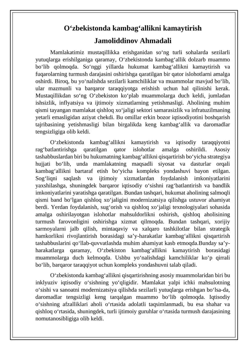 O‘zbekistonda kambag‘allikni kamaytirish 1