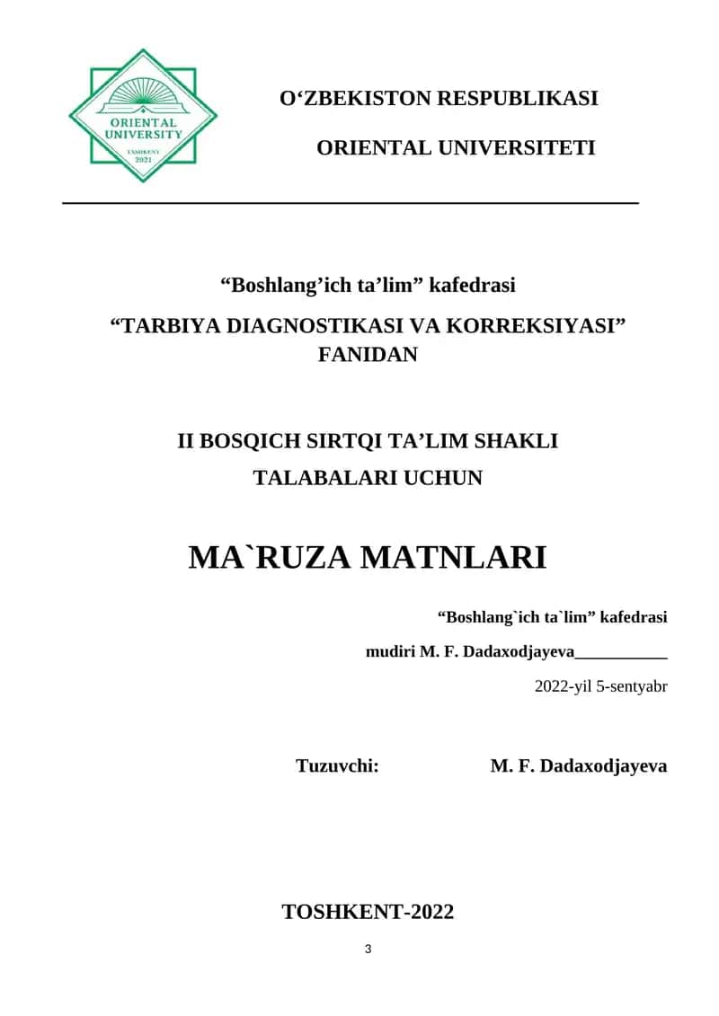 TARBIYA DIAGNOSTIKASI VA KORREKSIYASI 1