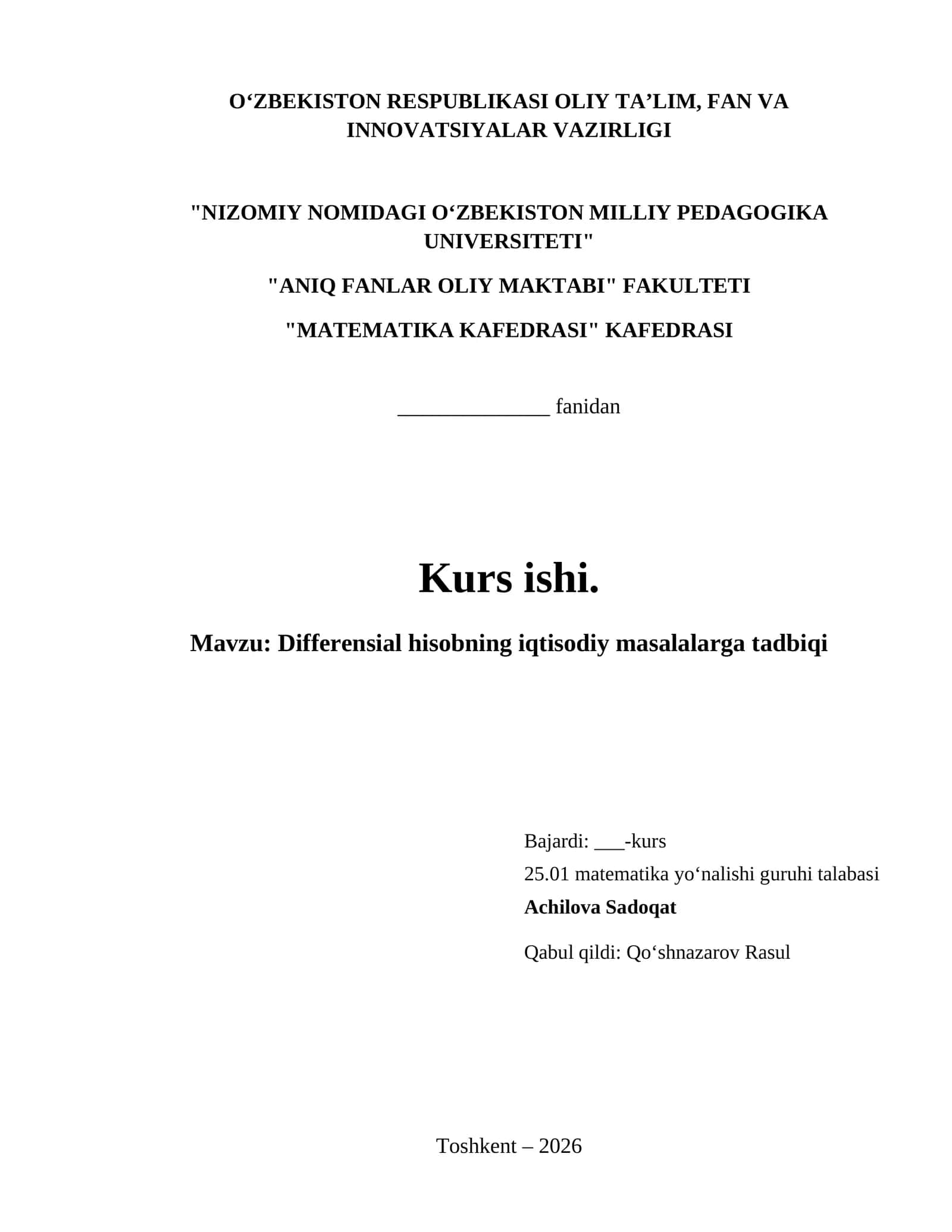 Differensial hisobning iqtisodiy masalalarga tadbiqi 1