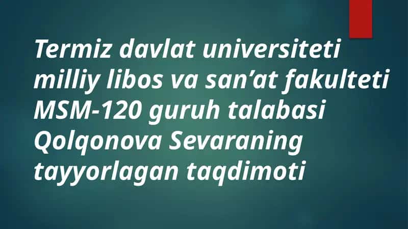 Taqdimoti: O’zbekistonda madaniyat va san’at sohasi boshqaruvining taraqqiyoti 1