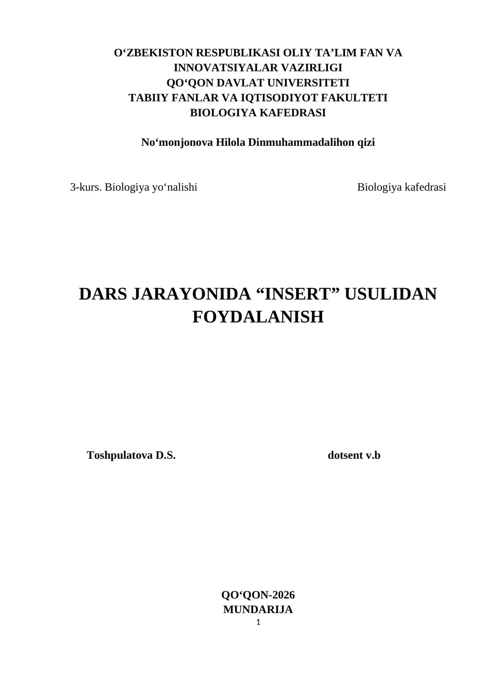 INSERT USULINI O‘QUVCHILARDA QO'LLASH ASOSLARI 1
