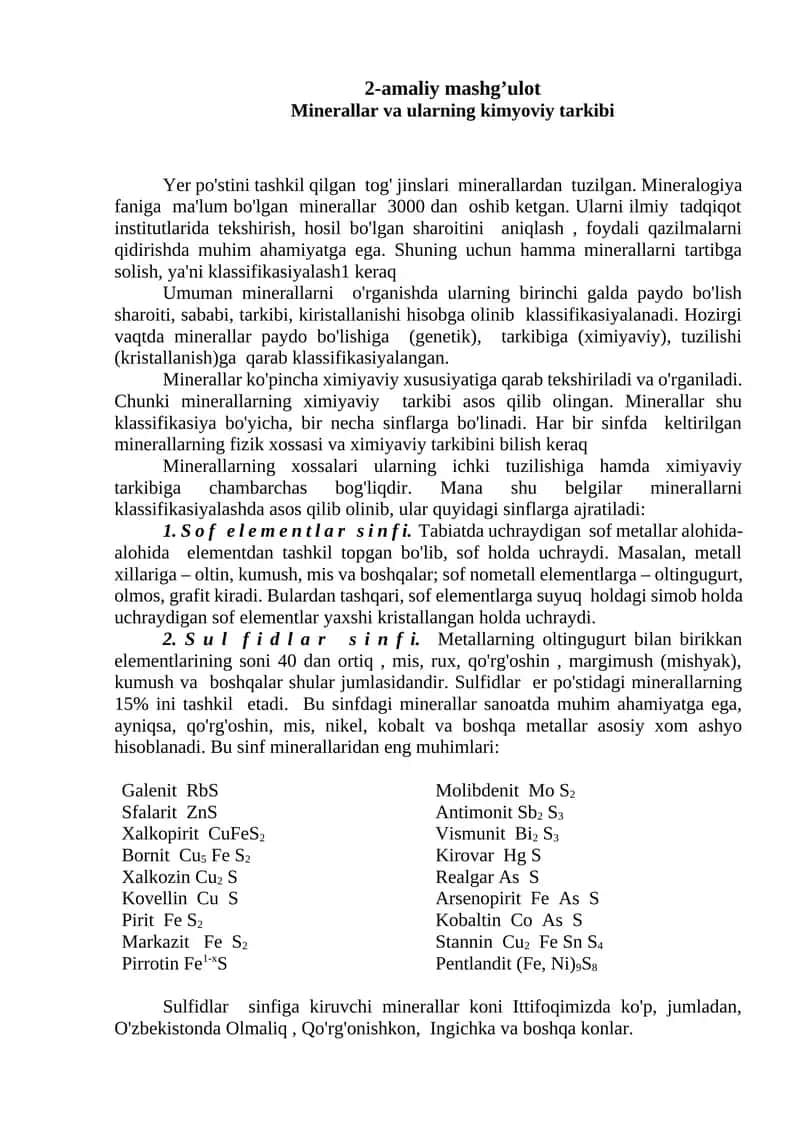 Mineralogiya faniga kirish 1