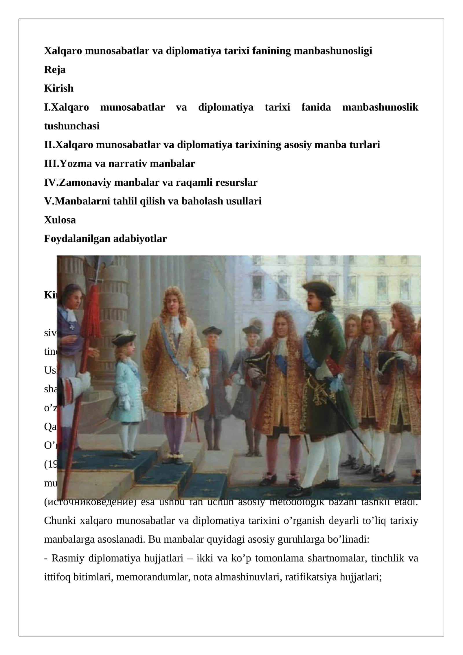 Xalqaro munosabatlar va diplomatiya tarixi fanining manbashunosligi 1