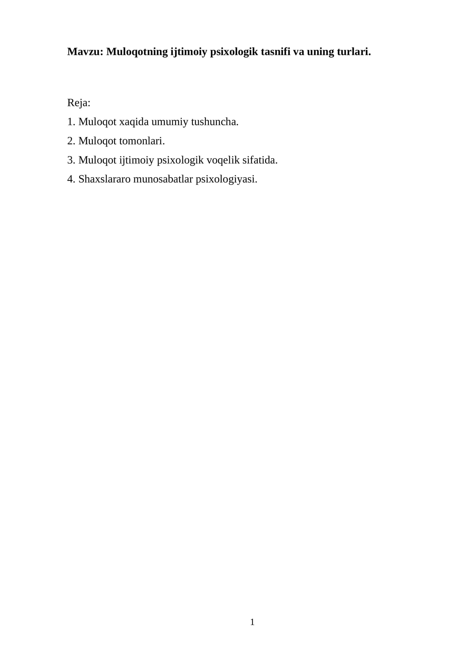Muloqotning ijtimoiy psixologik tasnifi va uning turlari 1