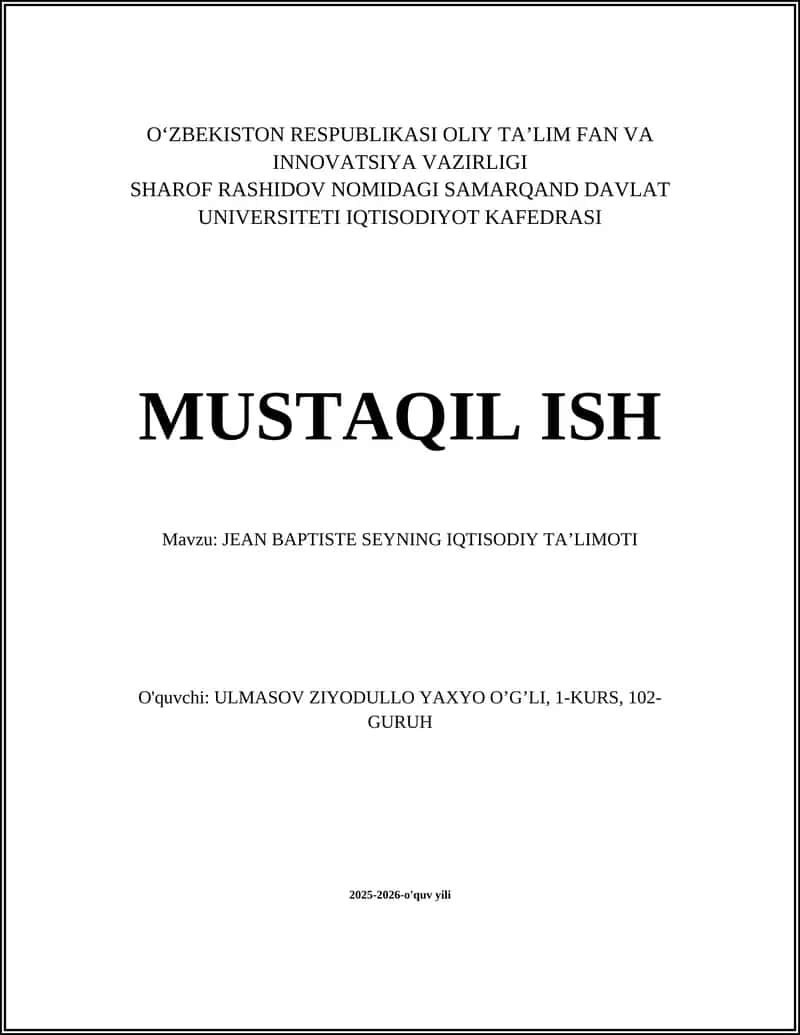 JEAN BAPTISTE SEYNING IQTISODIY TA’LIMOTI 1