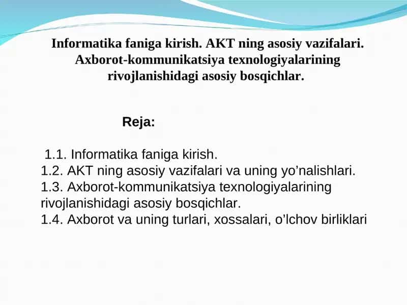 Informatikafaniga kirish 1