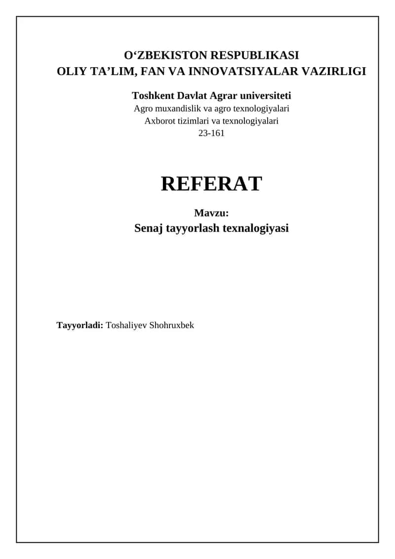 Senaj tayyorlash texnologiyasi 1