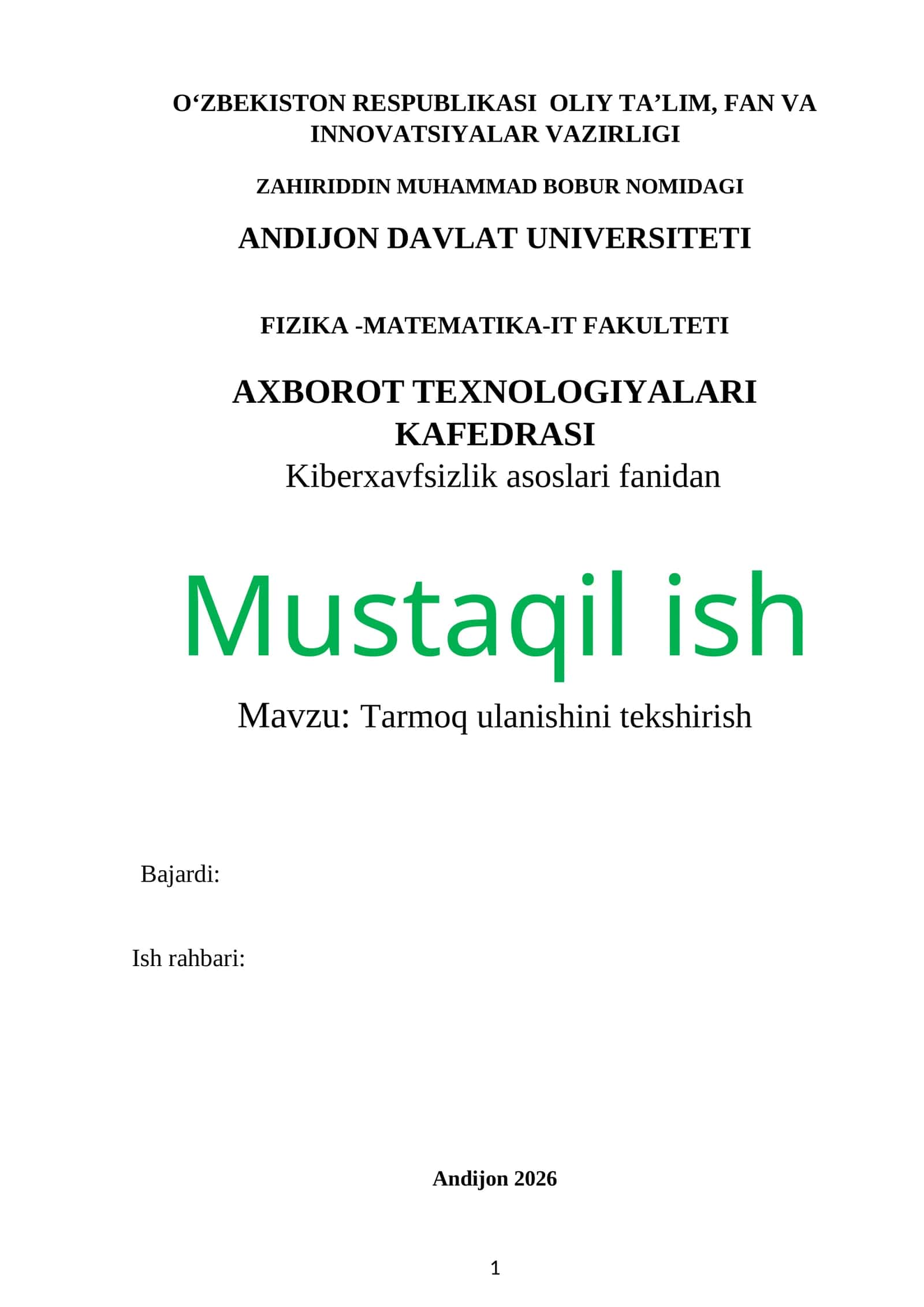 Tarmoq ulanishini tekshirish 1