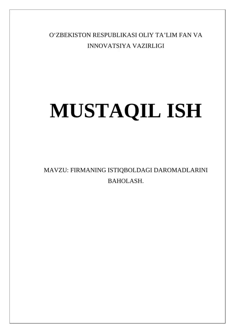 Firmaning Istiqboldagi Daromadlarini Baholash 1