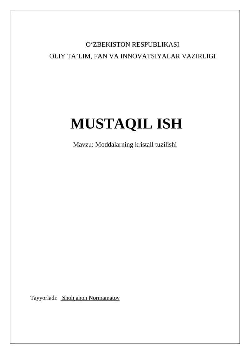Moddalarning kristall tuzilishi 1