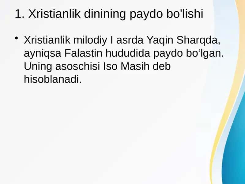 Xristianlik dinining paydo bo'lishi 1