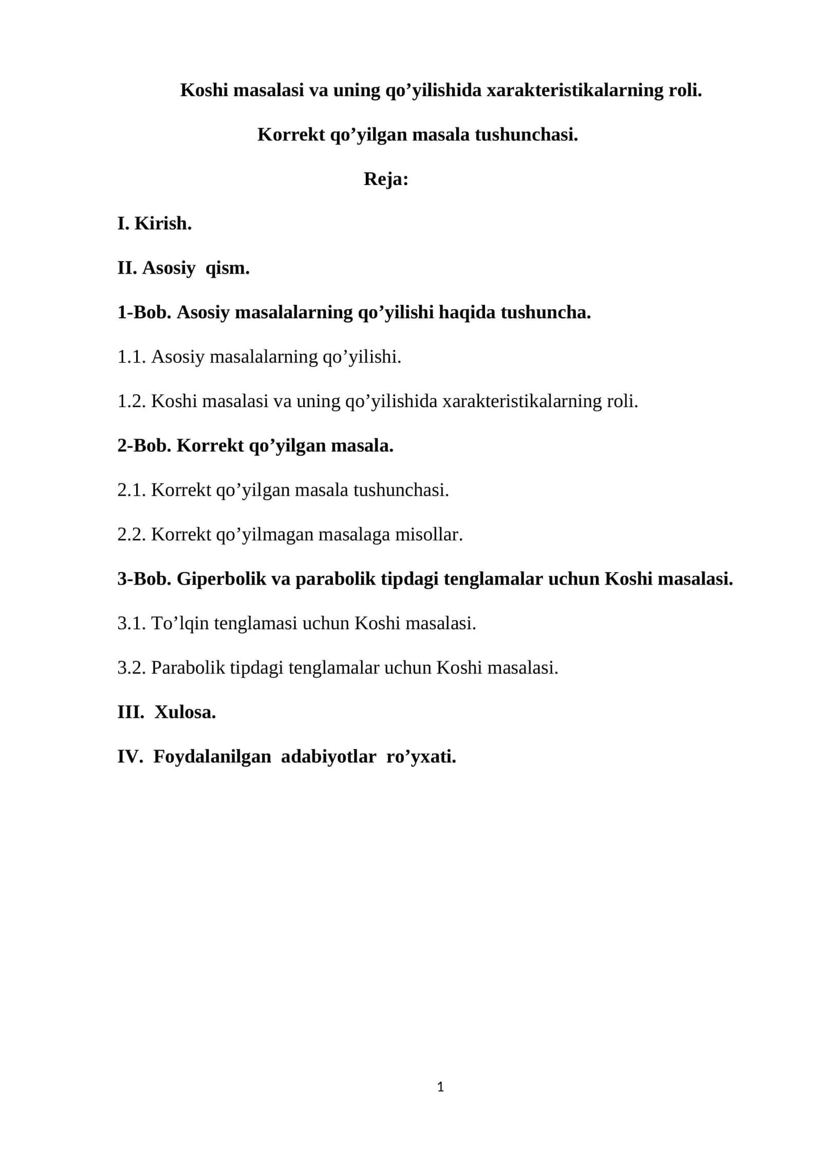 Koshi masalasi va uning qo’yilishida xarakteristikalarning roli 1