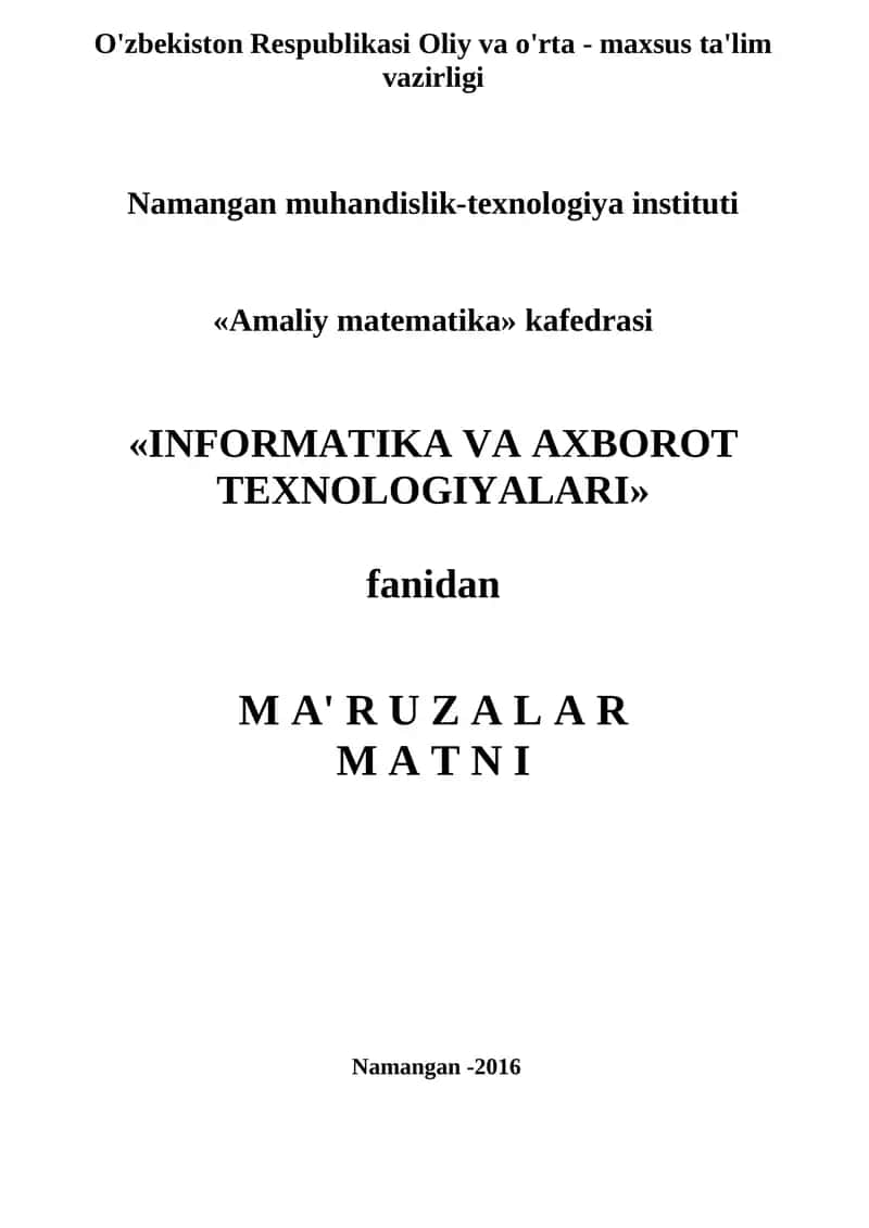 Amaliy matematika fanidan mаruzalar 1