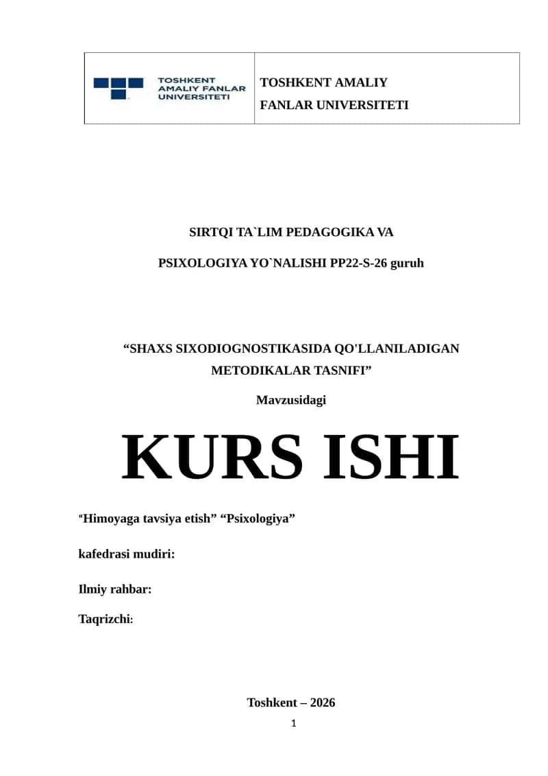 "SHAXS SIXODIOGNOSTIKASIDA QO'LLANILADIGAN METODIKALAR TASNIFI" 1