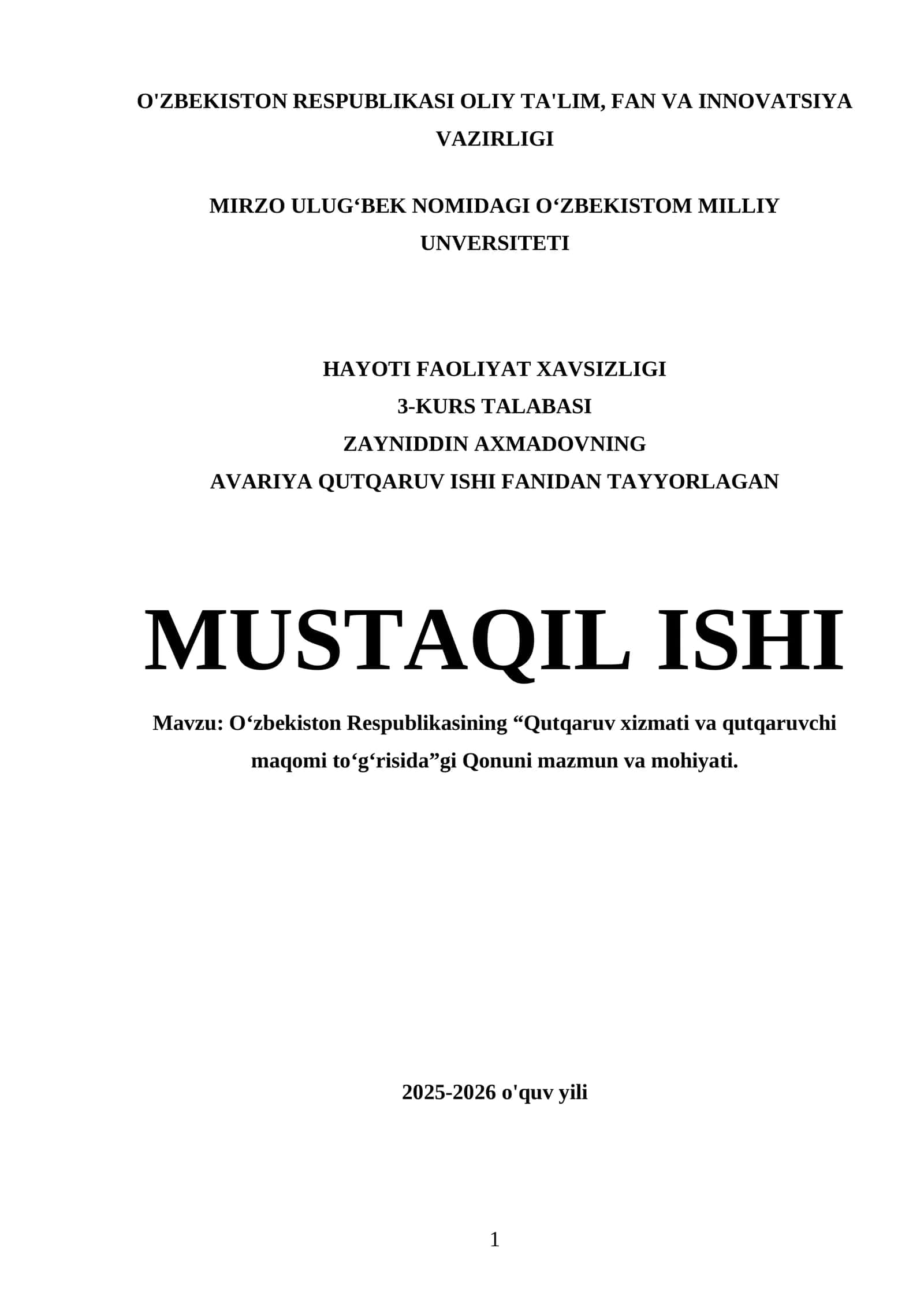 Avariya qutqaruv ishi fani 1