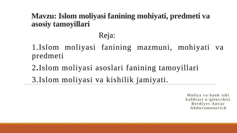 Islom moliyasi fanining mohiyati, predmeti va asosiy tamoyillari 1