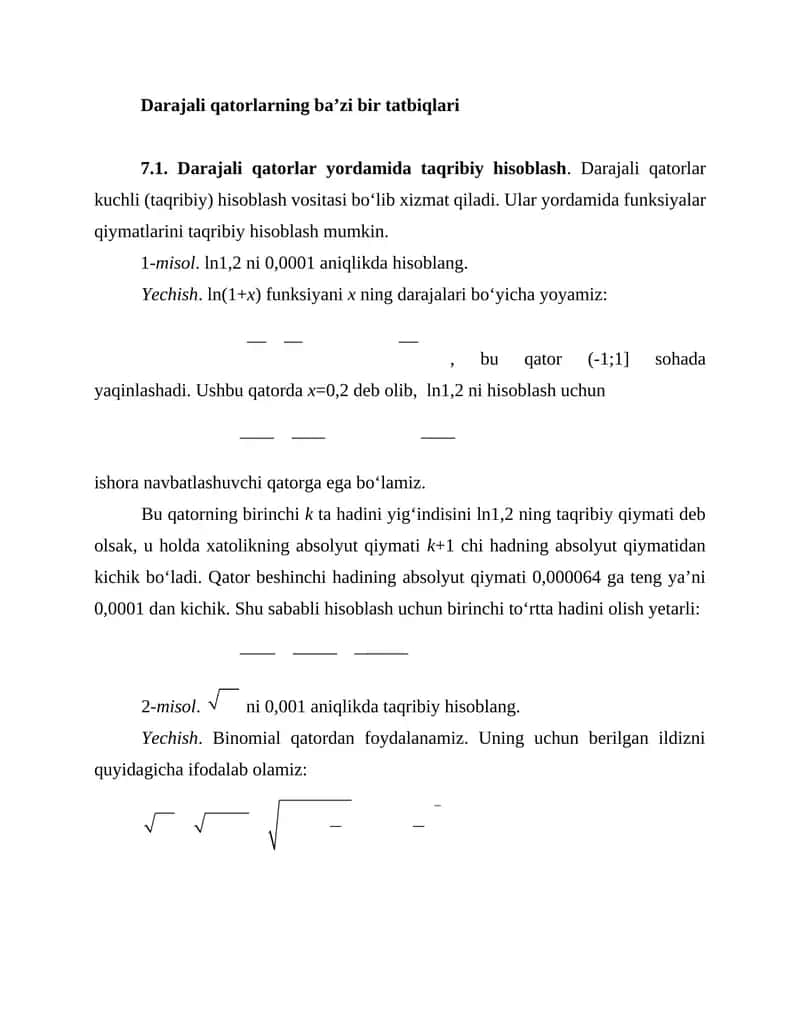 Darajali qatorlarning ba’zi bir tatbiqlari 1