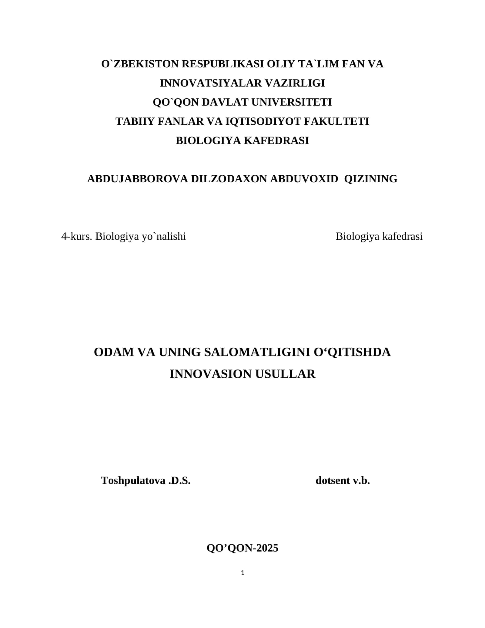 Odam va uning salomatligini o'qitishda innovatsion usullar 1