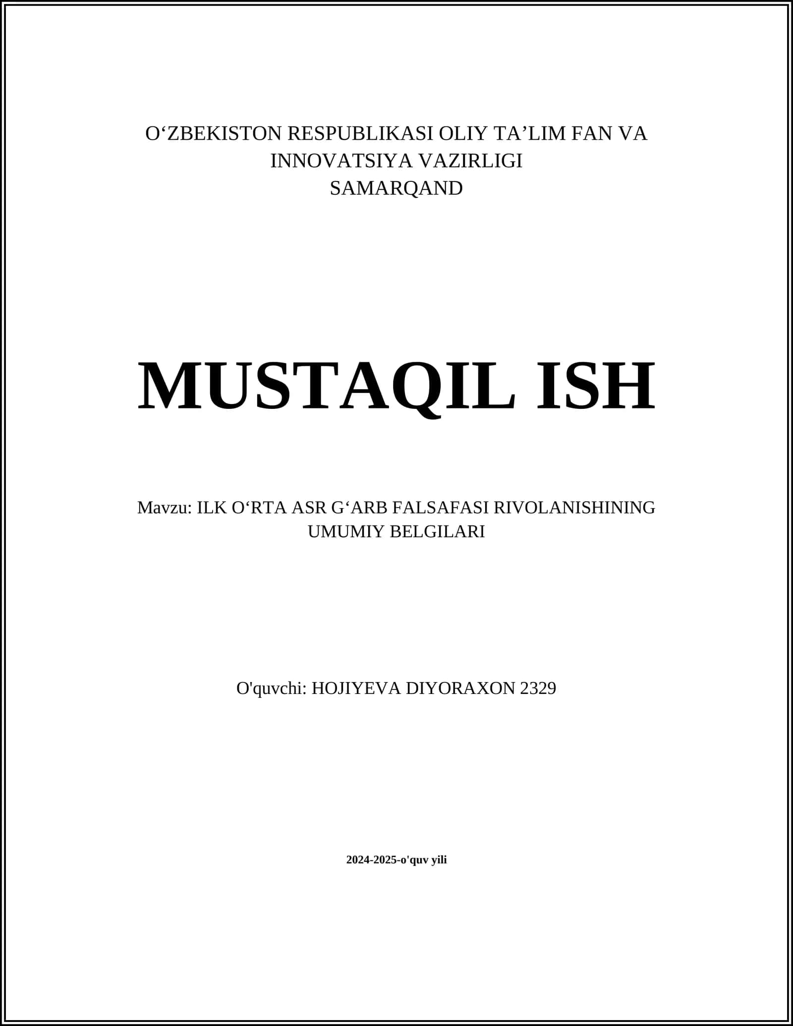 ILK OʻRTA ASR GʻARB FALSAFASI RIVOLANISHINING UMUMIY BELGILARI 1