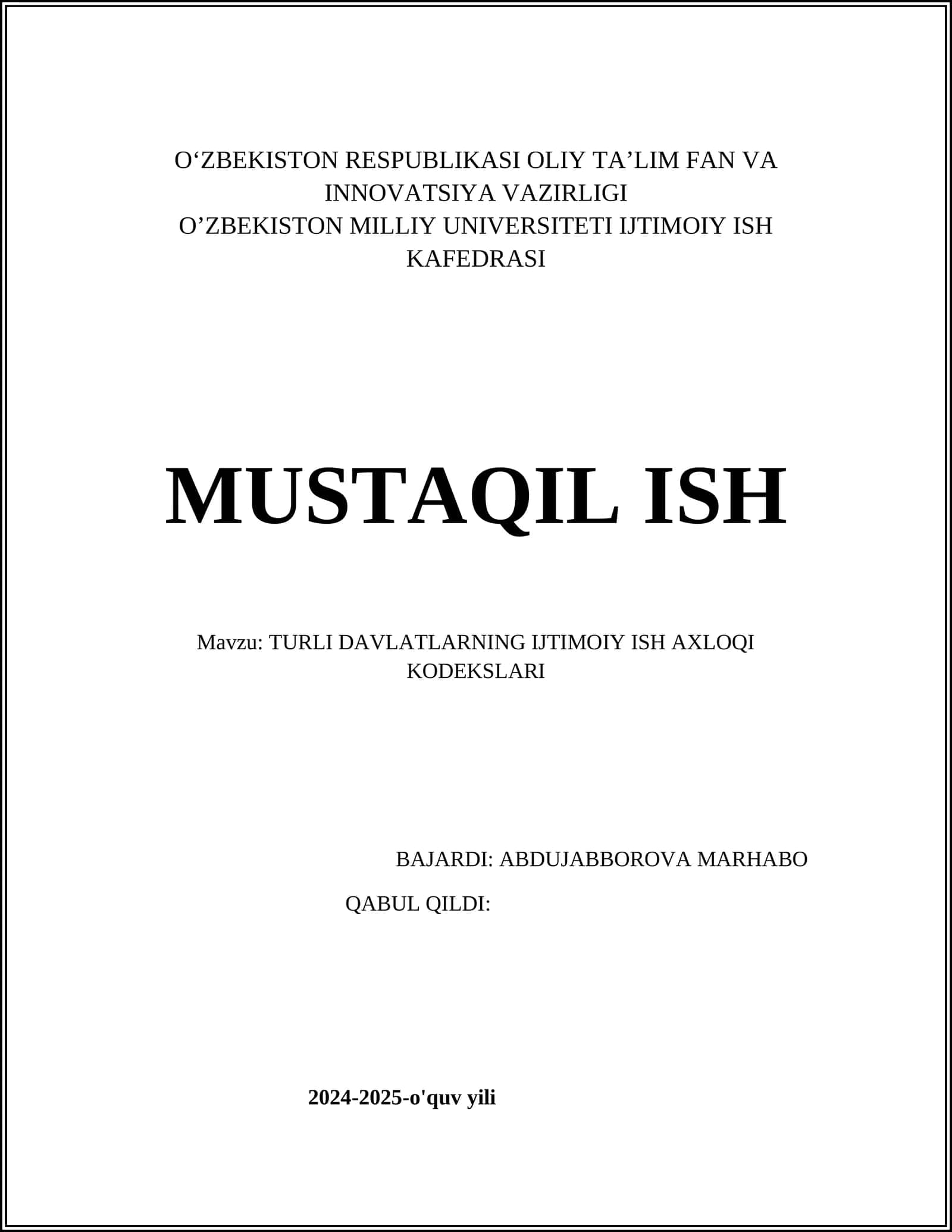 TURLI DAVLATLARNING IJTIMOIY ISH AXLOQI KODEKSLARI 1