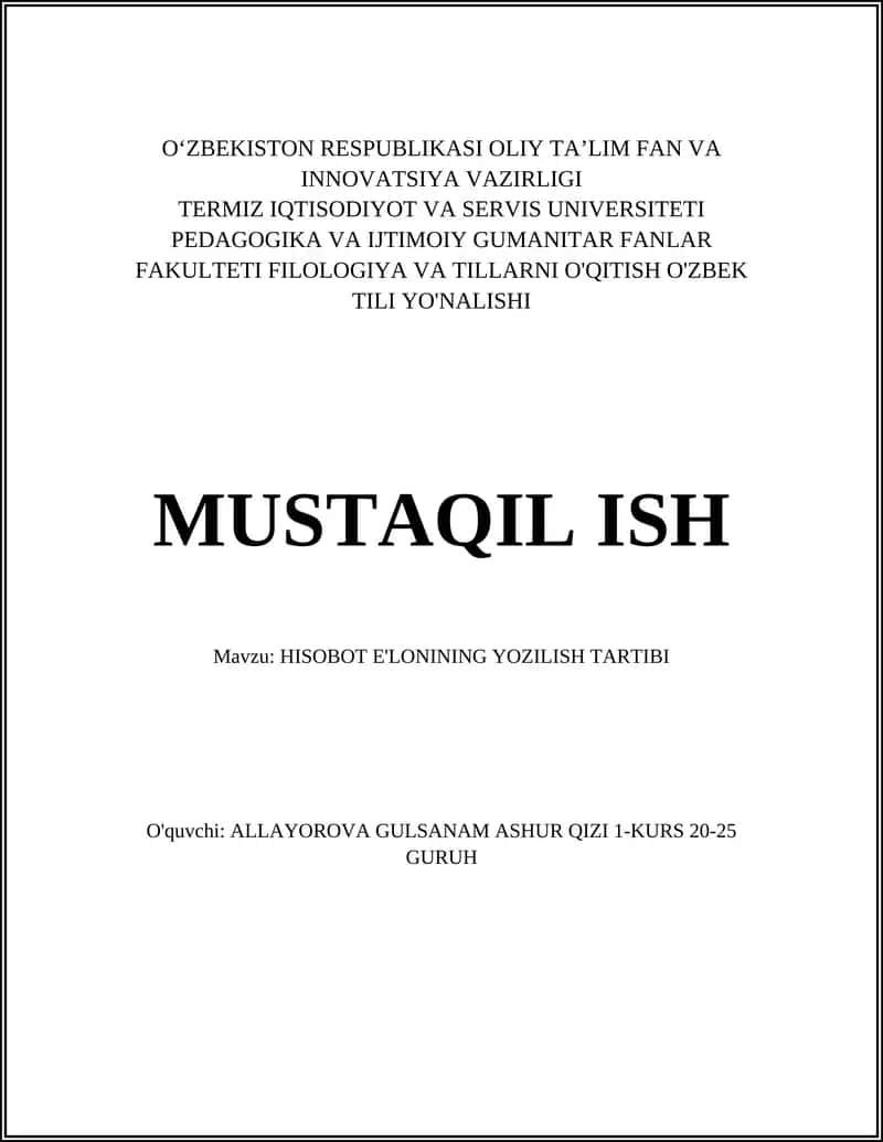 HISOBOT E'LONINING YOZILISH TARTIBI 1