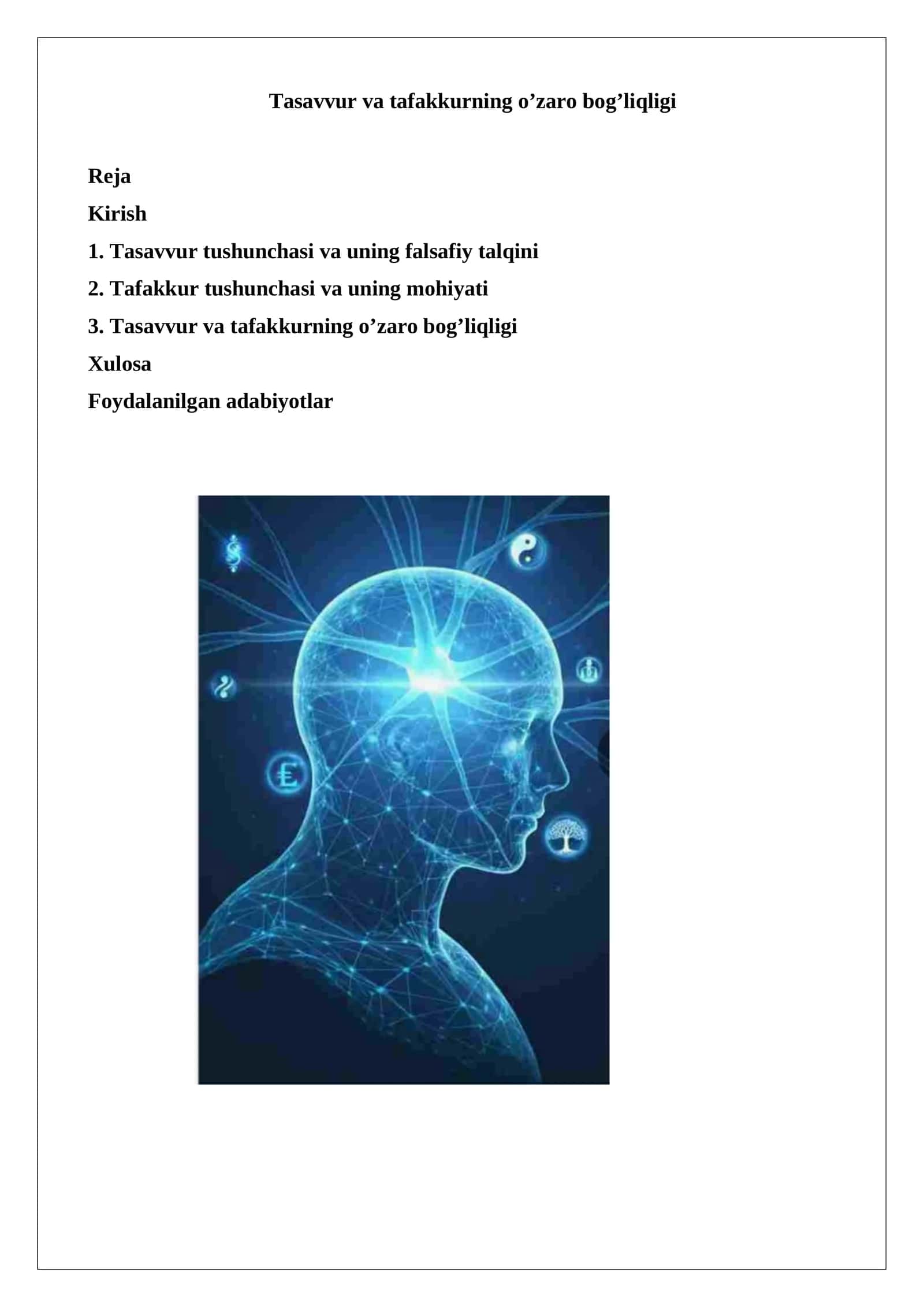 Tasavvur va tafakkurning o’zaro bog’liqligi 1