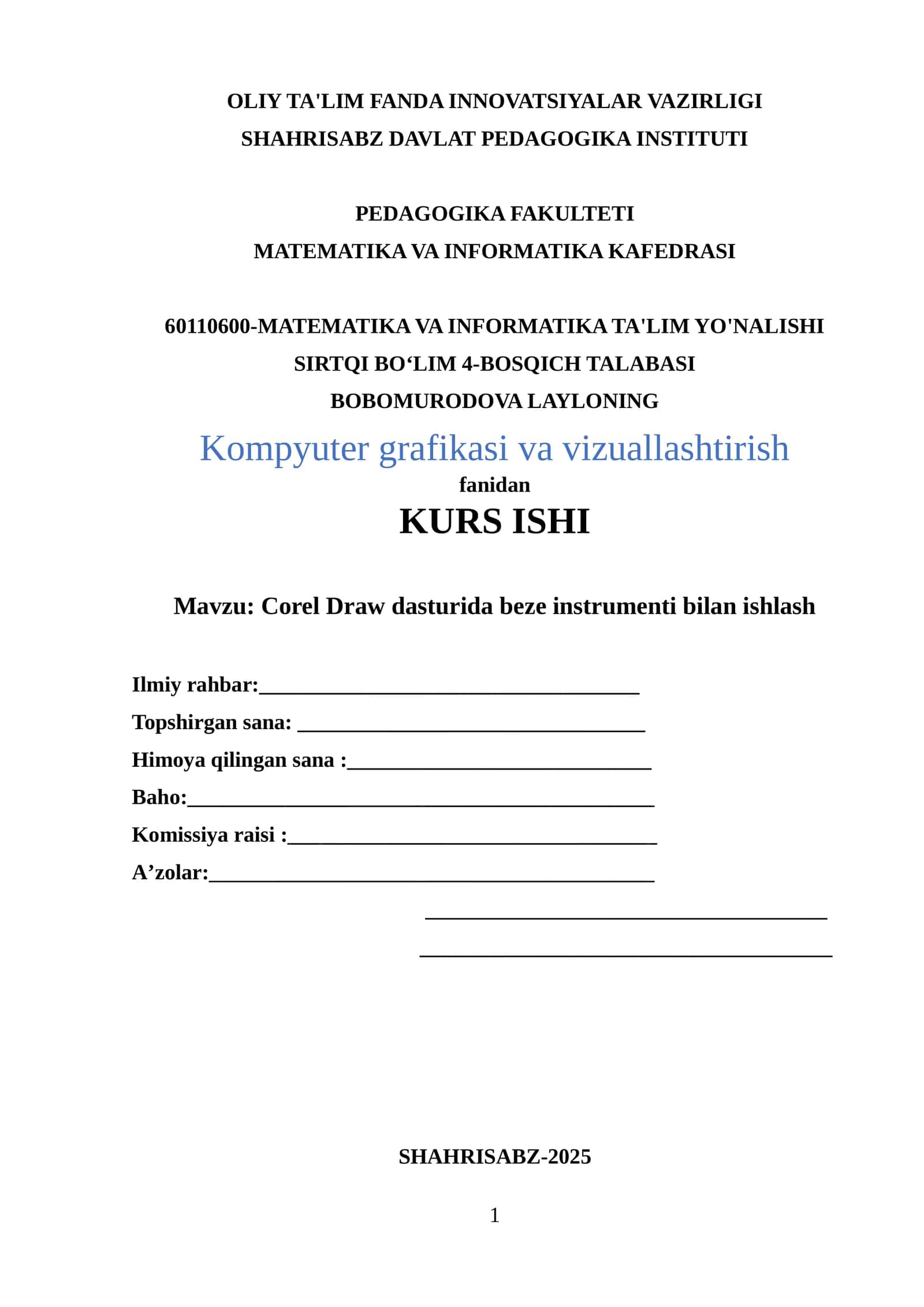 Corel Draw dasturida beze instrumenti bilan ishlash 1