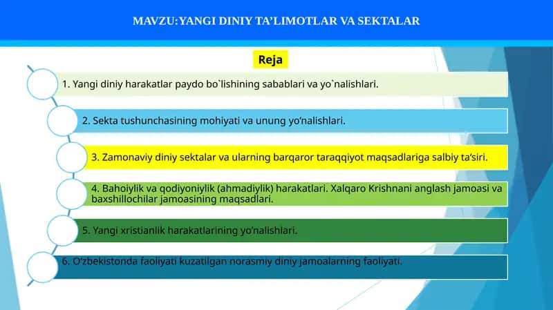 YANGI DINIY TA’LIMOTLAR VA SEKTALAR 1
